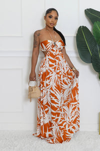 Tropical Essence Cutout Halter Maxi Dress