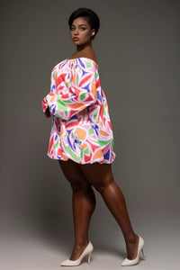 In Living Color Abstract Off Shoulder Bubble Dress - Plus