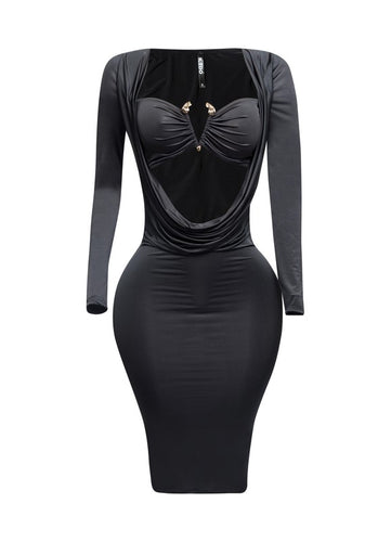 Feeling My Curves Cowl Drape Midi Dress