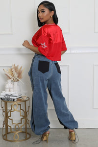 Retro Wide Leg Contrast Sport Jeans