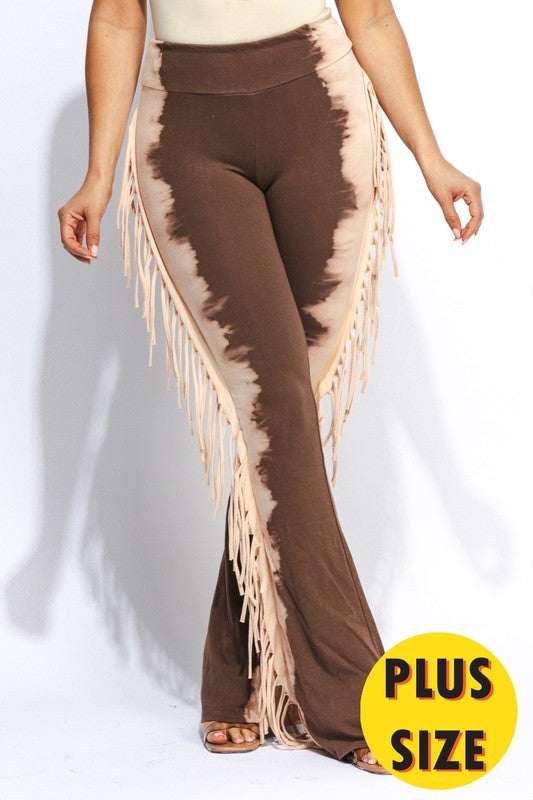 Two Tone Colorway Fringe Pants - Plus