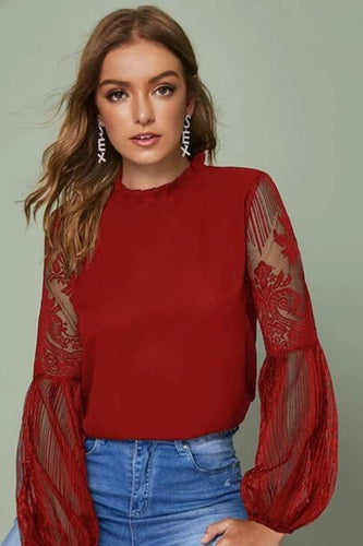 Sweet Lace Splicing Long Sleeve Blouse
