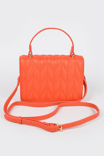 Cross Quilted Faux Leather Top Handle Flap Bag