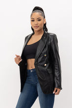 Faux Leather Double Breasted Blazer Jacket