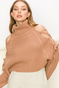 Criss Cross Lace Sleeve Cropped Sweater
