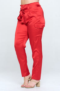 Satin Cargo Paperbag Pants - Plus